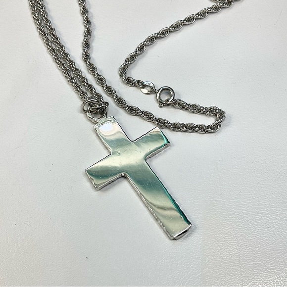 Mid Century Sterling Silver Cross Necklace Vintage - Picture 4 of 7